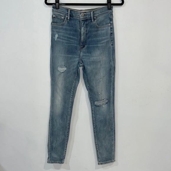 Denim Forum Blue Distressed Lola high rise skinny crop raw hem jeans size 29 - Picture 2 of 14